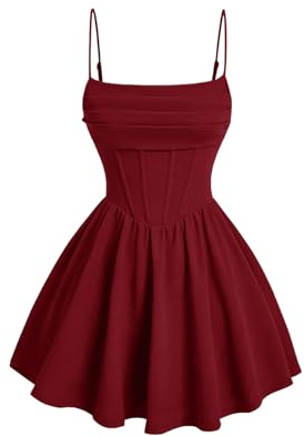 GORGLITTER Women's A Line Flowy Ruffle Mini Corset Dresses Cocktail Dress | Gothic Dress, Ruched Sleeveless Dress, Skater Dress, Black Mini Dress for Going Out, Party, Halloween
