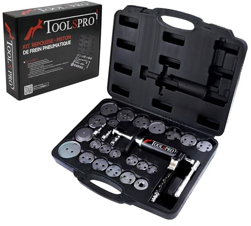 Toolspro® - Repousse Piston de Frein Pneumatique - Rotation Gauche & Droite - 27 Pièces Coffret Professionnel Multimarque - Outillage Mecanique Auto - Marque Française