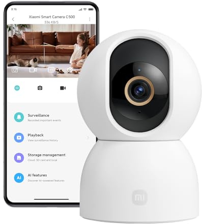 XIAOMI C500 Indoor Camera 3.5K UHD, Indoor Secruity Camera, WiFi Camera, Home Pet Dog Camera, Baby Monitor, AI Detection/Tracking, Physical lens Shielding, 360° Panorama, Colour Night Vision