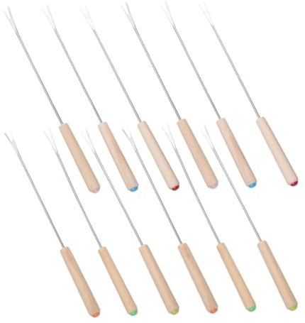 Cabilock 12 Pezzi Forchette Fonduta Acciaio con Quercia Forchettine Colorate per Formaggio e Cioccolato Utensili Resistenti per Fonduta Dessert e Carne