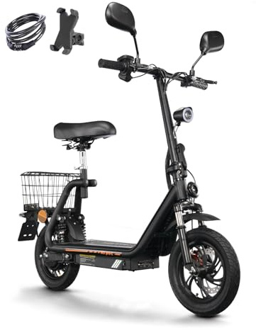 TWOFISH Monopattino Elettrico Omologato per la Circolazione su Strada (EEC), Scooter Elettrico da 12 Pollici per adulti con Motore da 500 W, Batteria da 48 V e 13 Ah, Autonomia di 30 km (Nero)
