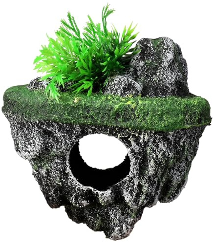 Vestamore Floating Island Fish Cave, Aquarium Decor, Suspended Resin with Simulated Aquatic Plants, Grey-Black Avatar Aquarium Rock for Fish Tank