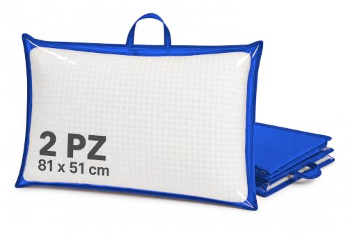 Gef Aura - 2 Pezzi Custodia Porta Cuscino 81x51 cm, Con Zip e Manico in TNT, Fronte PVC Trasparente, Busta Salvaspazio per Cuscini, Trapunte, Coperte o Biancheria, Colore Blu Cobalto