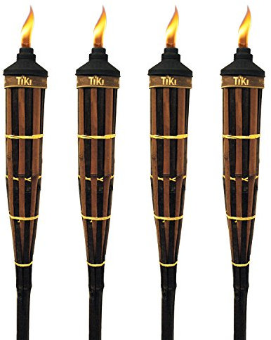 TIKI Torce in bambù da 152 cm (confezione da 4) - Torce naturali per esterni con contenitori facili da versare, stoppini e spegnitori in fibra di vetro a lunga durata - decorazione per patio, giardino
