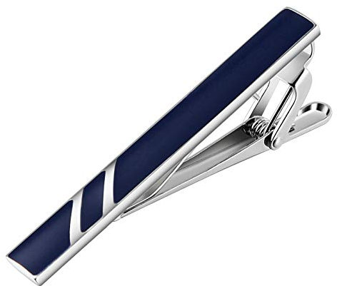 Bishilin Edelstahl Herren Krawattenklammer Hochzeit Blau Reckteck Silber Krawattennadel für Männer Arbeitsplatz