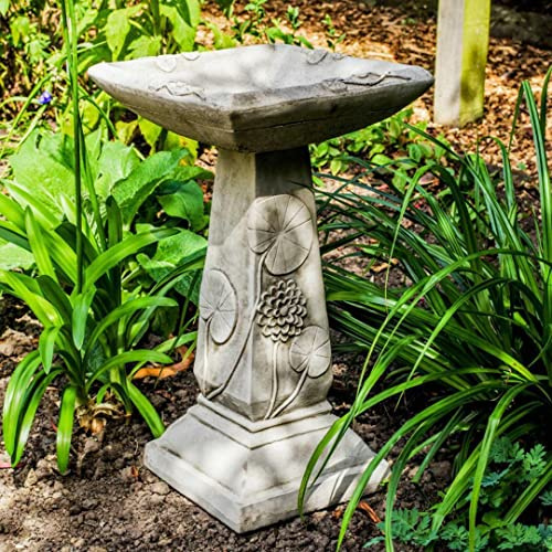 DGS STATUES – Stone Cast Heavy Lilly Birdbath Wide Base Square Bowl 70KG