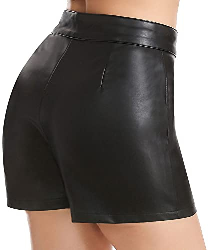 Everbellus Shorts Mujer Cintura Alta Cuero Pantalones Cortos con Cremallera Lateral