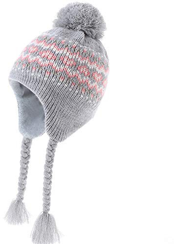 Monimo Mädchen Mütze Stricken Verdicken Ohrenschützer Hut Warm Wintermütze für Kinder, Grau1, 3-5Jahre (Herstellergröße: 53)