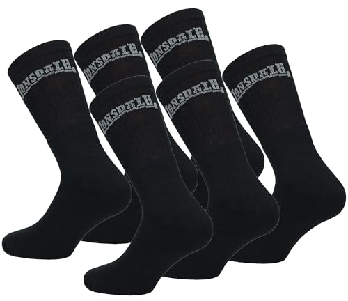 Lonsdale 6 Paia di Calze corte Tennis, ottima qualità di cotone (Nero, 39-42)