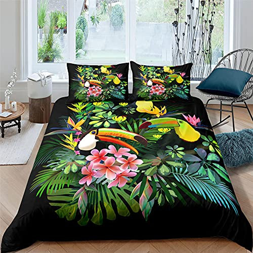 PONGLPKBB Bettwäsche 135x200 Tukan, Mikrofaser Bettbezüge - 1 x Bettbezug mit Reißverschluss + 1 Kissenbezug 80x80 cm für Kinder Jungs Mädchen