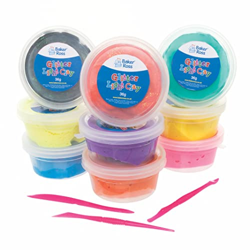 Baker Ross FC130 Argile Polymère avec Paillettes - Lot de 10, Argile Sans Cuisson Autodurcissante, Activites Manuelles pour Enfants, Creation Enfant