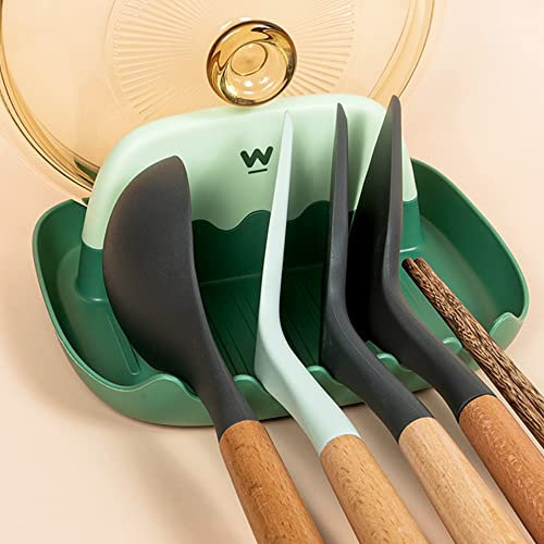 Poggia Mestolo Cucina, Hillylolly Supporto per Cucchiaio da Cucina, Poggia Posate, Coperchio Pentole, Mantieni Puliti i Piani di Lavoro Della Cucina (Verde)