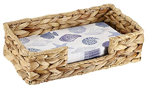 BSTKEY Rectangle Water Hyacinth Napkin Holder, Natural Wicker Basket Tissue Paper Towel Storage Tray, Napkin Organizer Serving Tray for Room Kitchen Restaurant Countertop (25 x 14 x 7CM)