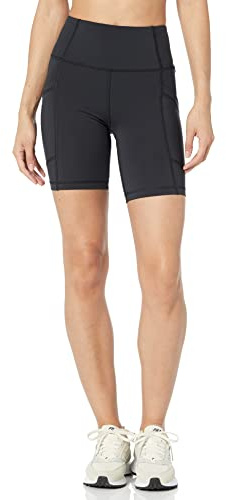 Amazon Essentials Women's Active Sculpt Moisture-Wicking High Waist Biker Shorts with Pockets, Black, L