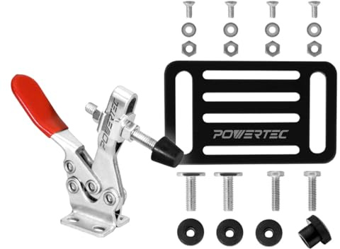 POWERTEC Toggle Clamp Set for T track, 500 lbs Holding Capacity, 225D Quick Release lever clamp w/Mounting Plate for Woodworking Jigs and Fixtures, CNC Machine, Drill Press, Table Saw Sled (71819)