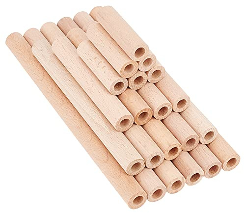 OLYCRAFT 38 Stück Hohle Holzstäbe 5/10/15/20cm Buchenholzdübelstangen Unbehandeltes Naturholz Basteldübelstangen Hartholzstäbchen Für Heimwerkerprojekte Basteln von Getreidekörben - Loch 8mm…