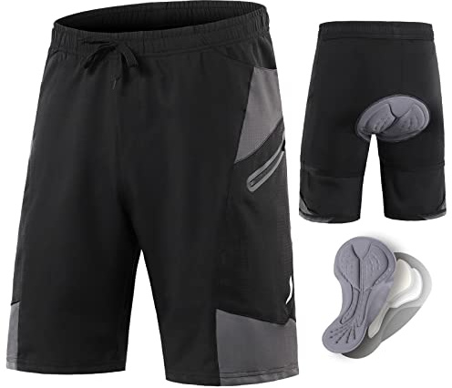 SECXEO Short Vélo Homme Short VTT Rembourré Gel 3D Enduro Shorts de Vélo pour Hommes Cuissard de Montagne Vélo Cyclisme VTT Sports pour Le Vélo en Plein(Size:XL,Color:Noir)