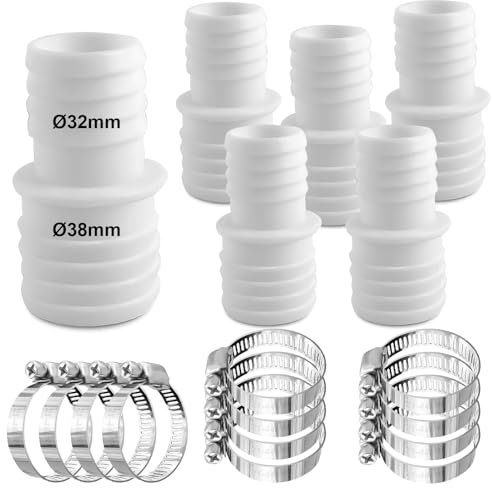 6 Stück Schlauchverbinder 32mm auf 38mm,Pool Adapter 32 auf 38,Poolschlauch schlauchverbinder 32mm auf 38mm,Schlauchverbinder 38mm Set mit 12 Edelstahl Schlauchschellen