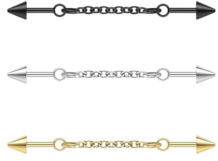 ZS 3 Piezas Joyería Barra Industrial Acero Quirúrgico, Pendientes Perforación Hélice Cartílago Pinchos 16G, Barra Perforación Industrial Cadena Para Mujeres y Hombres (3 Piezas Colores Combinados)