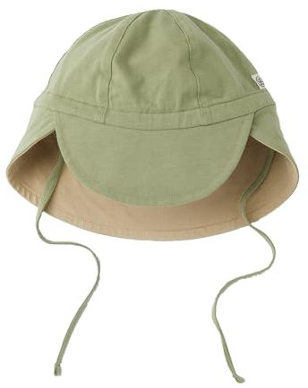 Cloby Sonnenhut Schirmmütze Mütze mit Nackenschutz wendbar UV-Schutz (UPF 50+) Baby Kind (Gr. 6-18 Monate) Olive/Sandy Beach beige