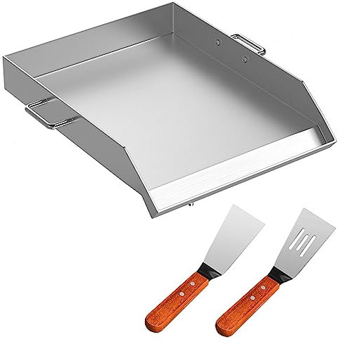 Universalgrill I Rostfritt Stål, 18X16 Platt Toppplatta Med 2 Handtag Och Fettspår För Grillkol/Gasgrill - Perfekt För Camping, Baklucka Och Fester