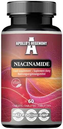 Niacinamide 500 mg per compressa - 60 compresse vegane - 2 mesi di fornitura - Supporta l'energia e la funzione nervosa - Integratore alimentare di vitamina B3 - da Apollo's Hegemony