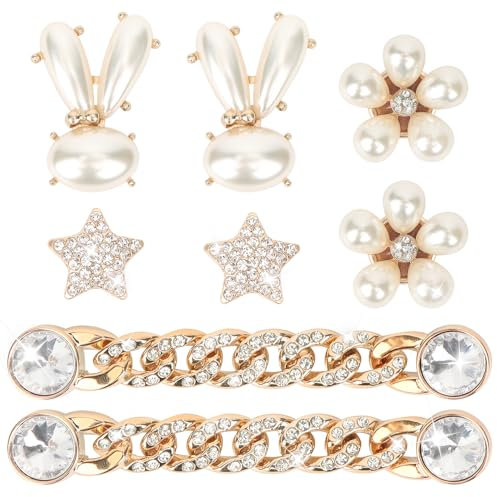 OWill 8 Stück Shoe Charms für Crocs - Gold Emaille Schmuckherstellung Anstecker Glitzer Schuhanstecker für Kinder, Jugendliche, Erwachsene - Schuh Charms Set