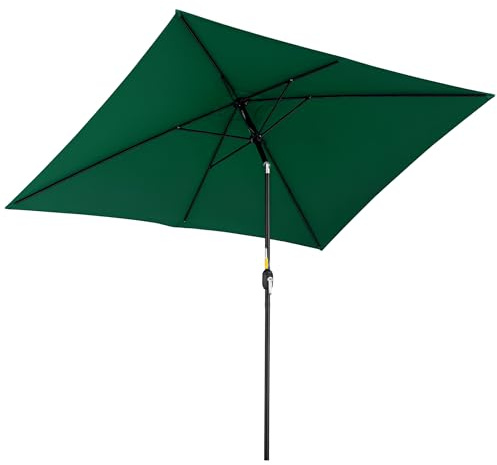 Outsunny Ombrellone da Giardino 2x3 m Inclinabile con Manovella, Ombrellone da Esterno con 6 Stecche in Metallo e Poliestere 180g/㎡, per Cortile, Terrazza e Balcone, Protezione UV, Verde