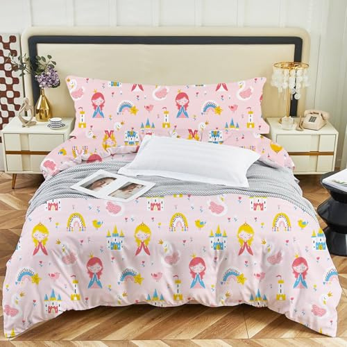 Juego de Funda Nórdica Infantil para Cama 90 cm de 3 Piezas - Funda Nórdica 150x220cm con 1 Fundas de Almohada y Bajera Ajustable,Patrón Unicornio de Poliéster Muy Suave y Transpirable
