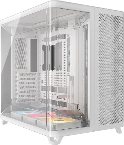 CORSAIR Air 5400 RS-R ARGB Caja para PC semitorre panorámica de Triple cámara – 3 Ventiladores RS120-R ARGB Reverse-Rotor preinstalados – conductos de Alto Flujo y bajo Ruido – Blanca
