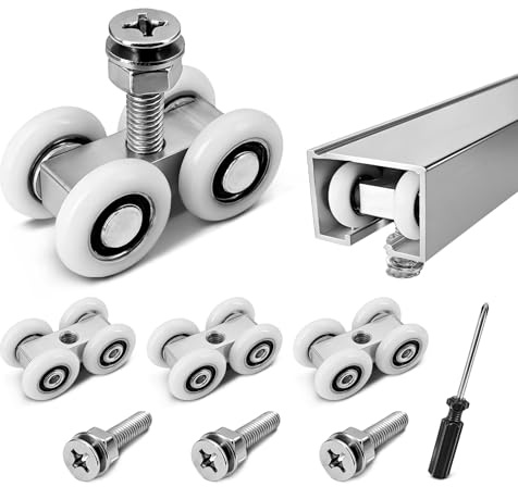 Hjul för skjutdörr, rullhjul för skjutdörrar – 4 x skjutdörrhjul, Ø 20 mm för glasskjutdörr, duschkabin skjutdörr, skena, hjul M6, rullar för skenor för skjutdörrar skåp, tyst