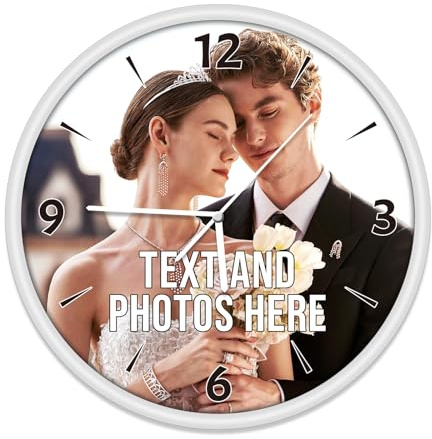 KKHH Personalized Photo Wall Clock – Custom Small Round Clock with Picture, Silent Non-Ticking Wall Décor for Kitchen, Bathroom, Home (White)