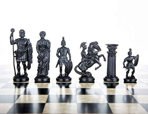 3 3/4 BLACK & WHITE Roman Legion Plastic Chess Pieces - felted