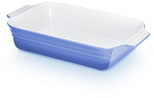 KHG Auflaufform groß 40 cm Hellblau für 4-6 Personen, Kapazität 3 Liter, Ofenform Keramik Steingut rechteckig & kratzfest, Backform für Lasagne Tiramisu Aufläufe & mehr