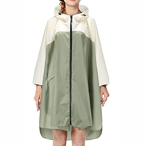 Ynport Crefreak Outdoor Leichter Regenmantel Damen Wasserdichte Regenjacke Herren Reißverschluss Kapuzen Regenbekleidung Leichter Mode Poncho, Weiß Grün