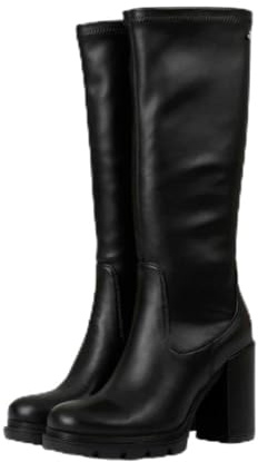 Stivali alti neri da donna weidingen, a punta arrotondata con plateau track e tacco alto.