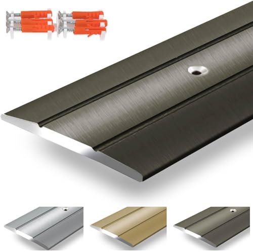 casa pura Aluminium Transition Profile Firm, C Shape, Anodised Transition Rail, Bronze, 1 Piece, 90 cm Length, Pre-Drilled Cover Strip, Width 36 mm