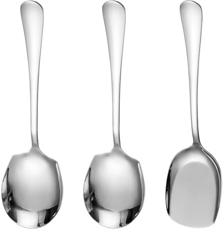 3 cucchiai da portata in acciaio inox, cucchiai grandi con manico lungo, set da cucina, sala da pranzo, banchetti (argento)