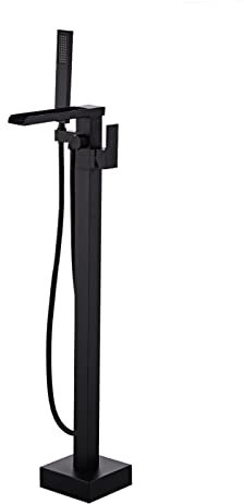 BiaoTeng Grifo De Pie Para BañEra Exenta Rotación de 360° Cascada Monomando Grifo Suelo BañEra Exenta latón negro Grifo De BañEra De Pie