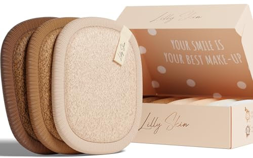 Pads Démaquillants Lavables et Réutilisables Lilly Skin - Lingettes Carrées Microfibres Nettoyantes et Exfoliantes pour la Peau du Visage - Boîte de 7 Pads en Tissu Simili Coton (Nude Edition, XL)