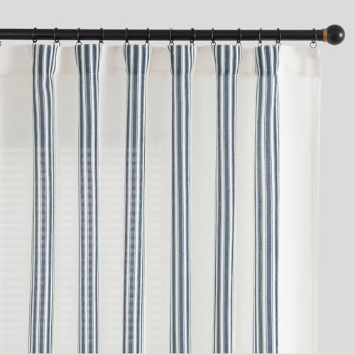 jinchan Striped Linen Blend Curtains 90 Inches Long for Living Room Blue Stripe Semi Sheer Light Filtering Modern Farmhouse Coastal Drapes for Bedroom Curtain Set 2 Panels