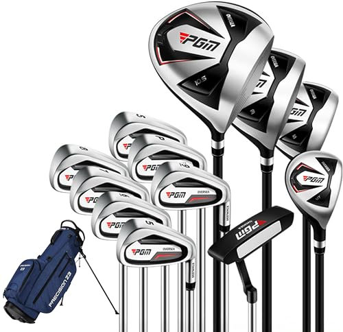 PGM Komplettes Golfschläger-Set für Herren, 12-teilig, 3 Holz (#1,3,5), 1 Hybrid (#4H), 6 Eisen (#5,6,7,8,9,PW), 1 Sandkeil (55°), 1 Putter – Golftasche