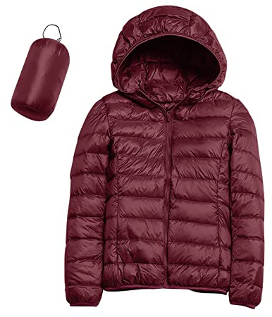 Archedeer Kurze Steppjacke Damen Leichte Übergangsjacke Reißverschluss Stepp Dünne Jacke Frühling Bomberjacke Skijacke Damen College Jacke Female Winterjacke Warme Coat mit Kapuze