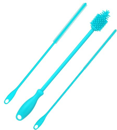 3 Limpiadores Pajitas y Cepillos Botellas, Cepillos de Paja Colgar Silicona sin BPA Cepillo Limpieza de Botellas Largo Accesorios Reutilizables Lavado de Botellas para Tarros y Vasos (Azul)