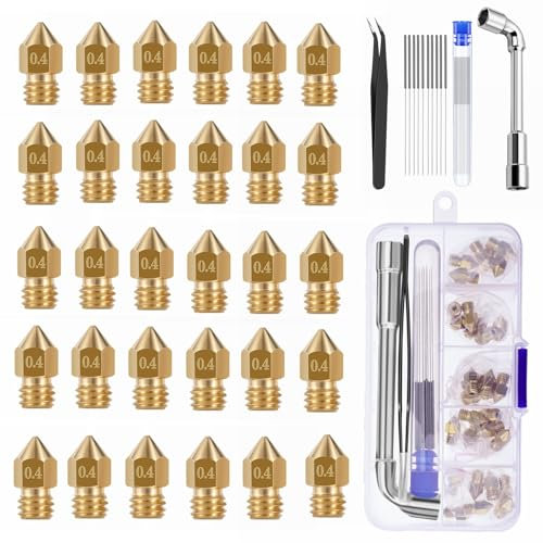 30 Stück Düsen 0,4 mm Düsen 3D-Drucker Messing Düsen für Ender 3 V2 /Ender 3/Ender 3 Pro/Ender 3 Max/Ender 3 S1/Ender 3 Neo/Ender 5 Pro/Ender 5 /Ender 5 Plus/CR 10 Series/