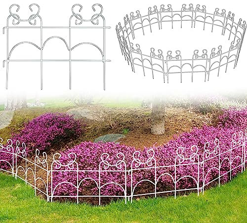 ARIFARO Dekorativer Gartenzaun 33 cm H x 43 cm B (20 Packungen) No-Dig Border Zaun Gesamtlänge 8,5 m, Weißer Zaun für draußen, Terrasse, Rasen und Blumenbeete