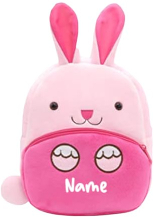 Ahoiikids Personalisiertes Kinder Rucksack - Weicher Plüsch Hasen-Rucksack mit Namen - Niedlicher Kinderrucksack für Jungen und Mädchen - Vorschulrucksack - Geschenk für Kleinkinder