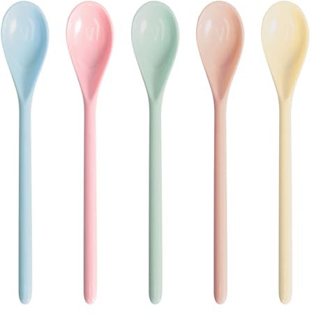 Cucchiaio di Plastica, 5 Pezzi Cucchiaio a Manico Lungo Cucchiaio in Plastica Cucchiaio Lungo, Cucchiaio per Uova in Plastica Riutilizzabile Cucchiaio di Plastica Cucchiaio da Zuppa