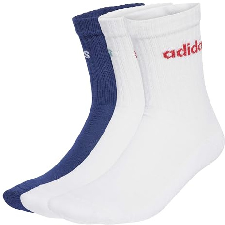adidas Unisex - Adulto Linear Crew Cushioned Socks 3 Pairs, Dark Blue/White/White, 4.5-6