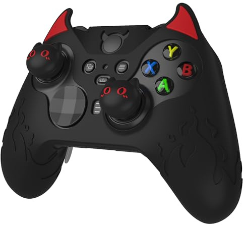 playvital Coque de Protection pour Xbox Elite Série 2,Housse Manette pour Xbox Elite Series 2 Core avec Capuchon Joystick pour Xbox Elite Série 2,Silicone Cover Antidérapante-Noir(Édition Démon)